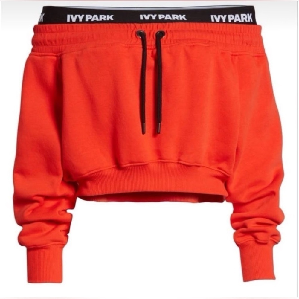 Ivy Park Red Off-Shoulder Cropped Sweatshirt XS - Picture 3 of 5